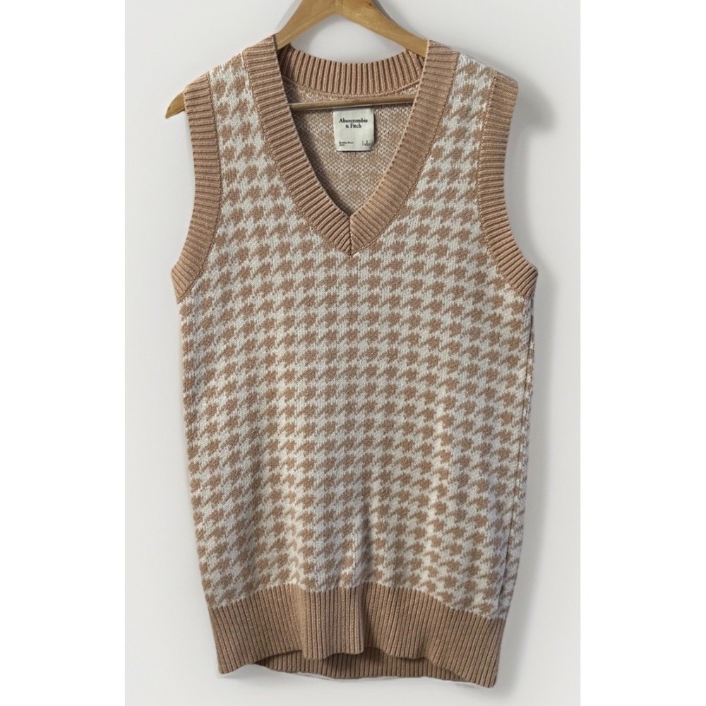 Women's Abercrombie & Fitch Houndstooth Sweater Vest Oversized Long Sz Small